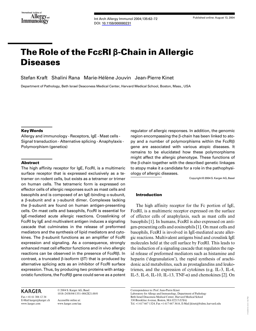 Pdf The Role Of The Fc Epsi Ri B Chain In Allergic Diseases