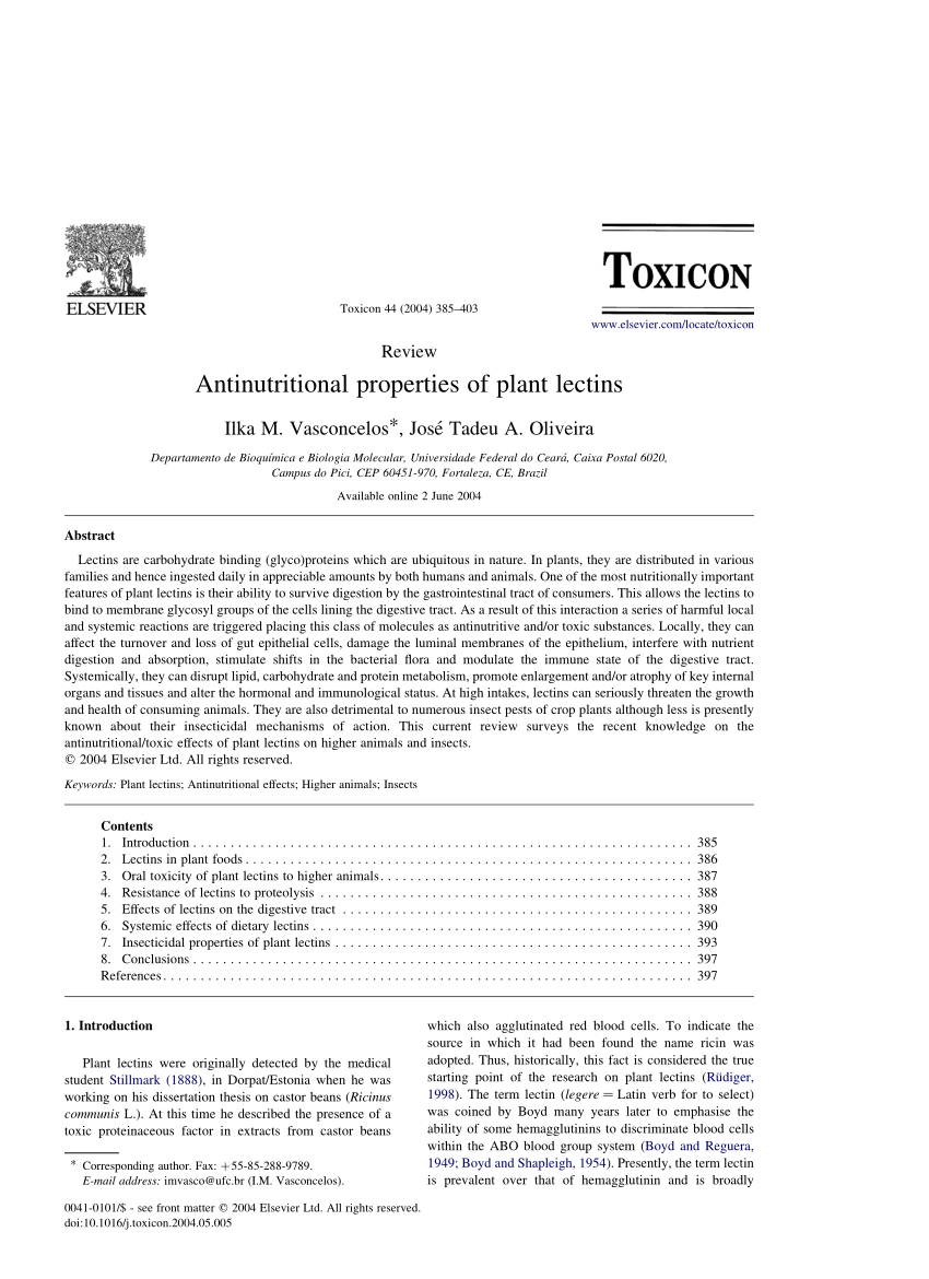 PDF) Antinutritional properties of plant lectins