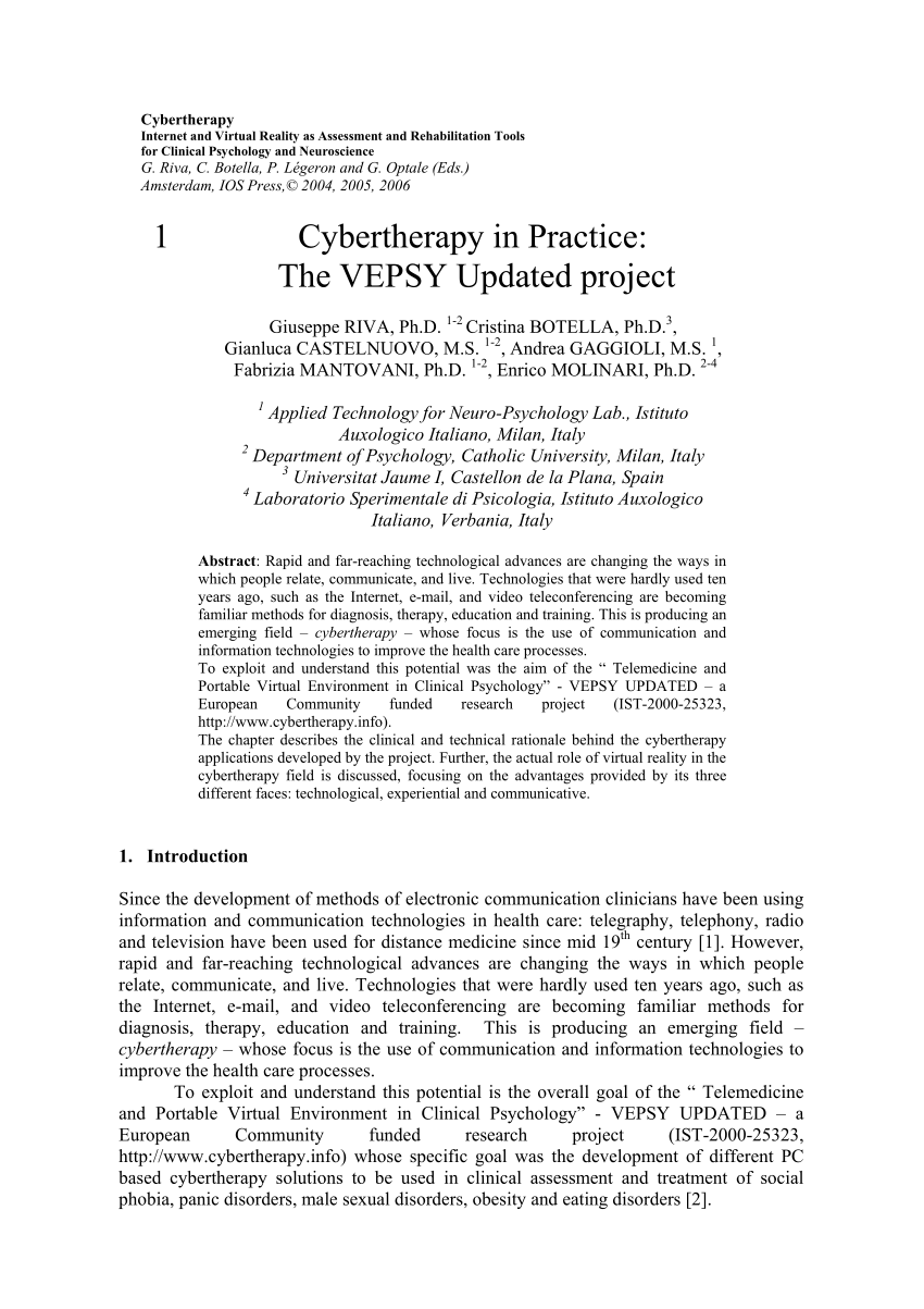 PDF) Cybertherapy in practice: The VEPSY updated project