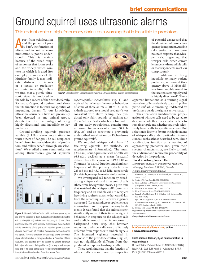 PDF) Animal communication: Ground squirrel uses ultrasonic alarms
