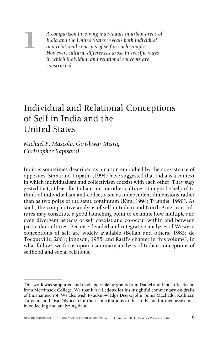 PDF) Individual and relational conceptions of self in India and the United  States