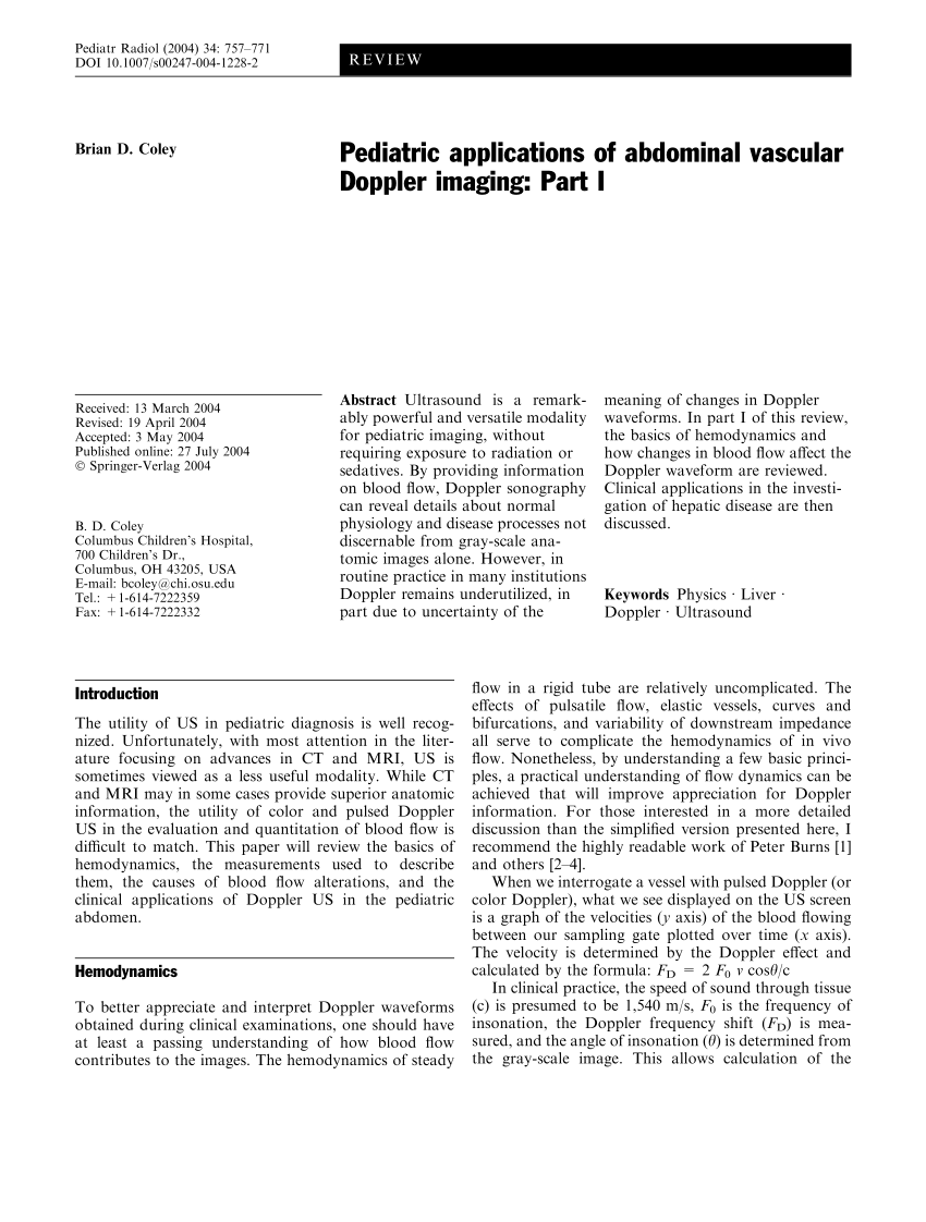 Pdf Pediatric Applications Of Abdominal Vascular Doppler Imaging Part I