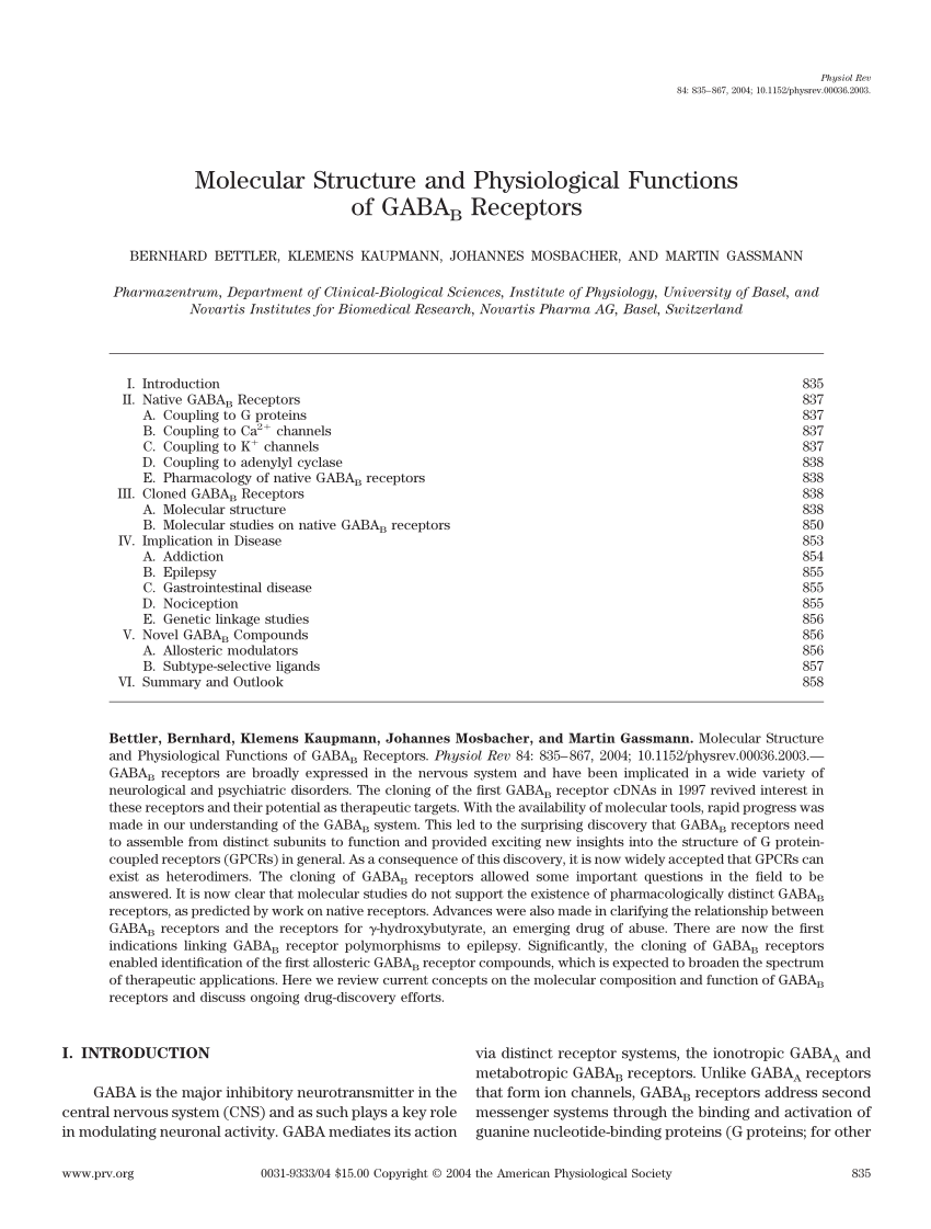 PDF) Bettler B, Kaupmann K, Mosbacher J, Gassmann MMolecular 