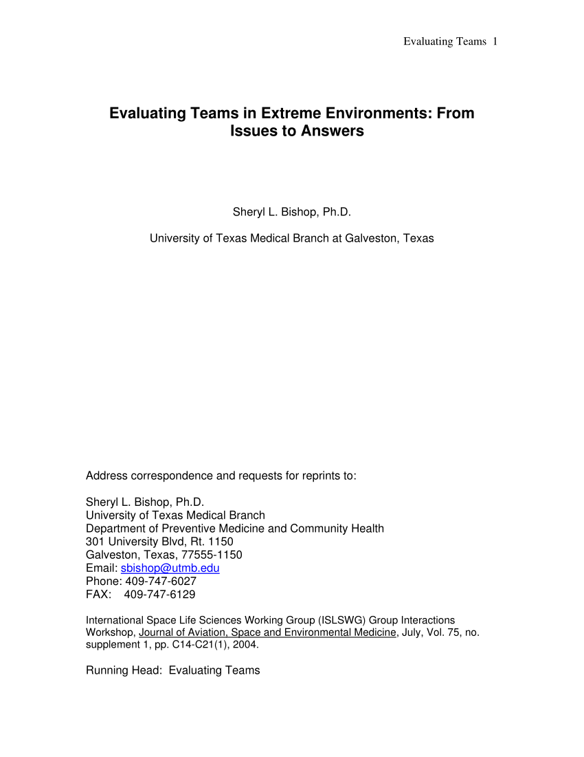 PDF) Evaluating teams in extreme environments From issues to answers