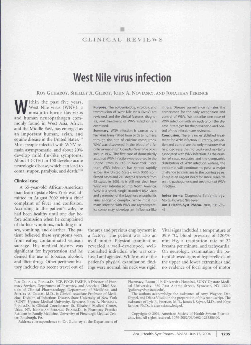 (PDF) West Nile virus infection