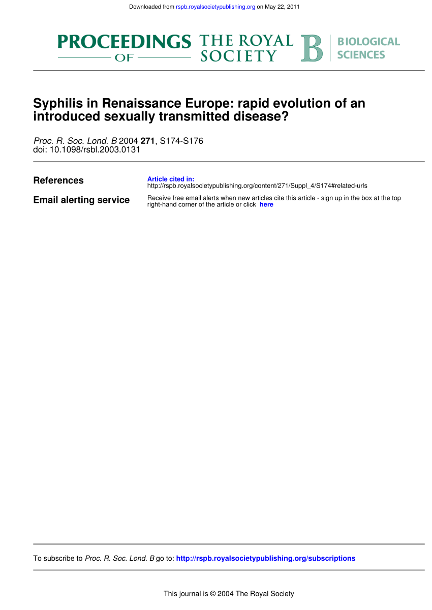Pdf Syphilis In Renaissance Europe Rapid Evolution Of -4039