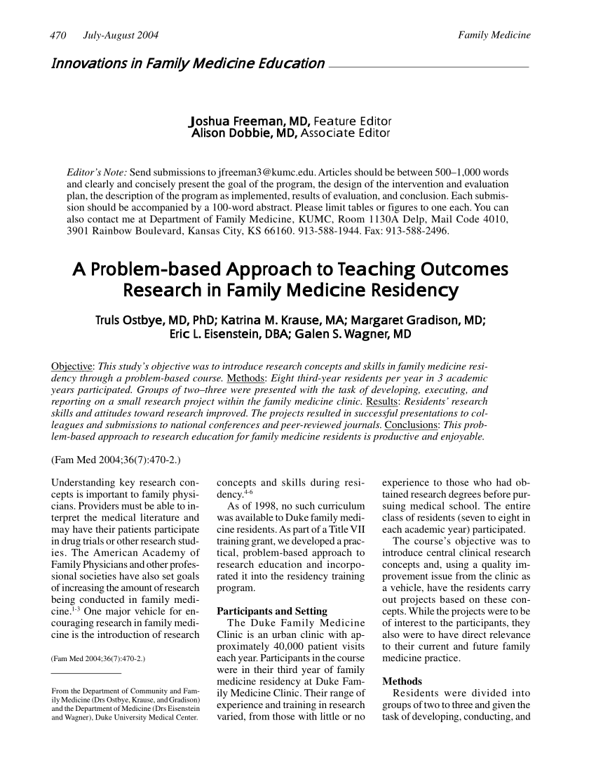 research topics for family medicine residents