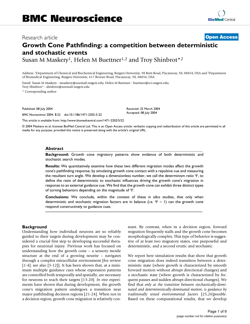 Pdf Growth Cone Pathfinding A Competition Between Deterministic And Stochastic Events