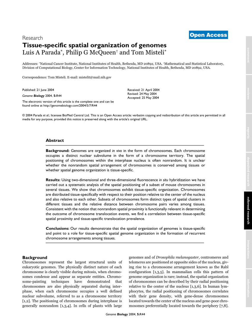 Pdf Tissue Specific Spatial Organization Of Genomes