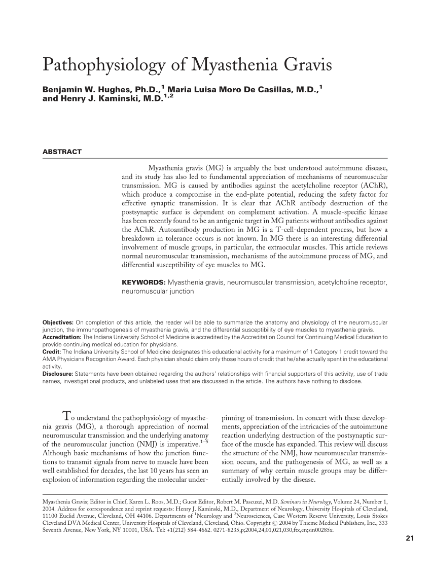 pdf) pathophysiology of myasthenia gravis