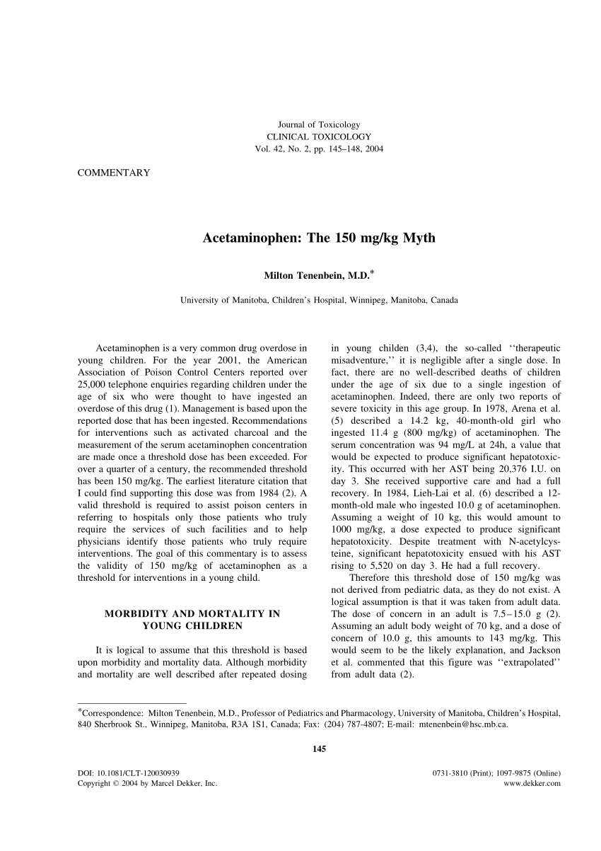 (PDF) Acetaminophen The 150 mg/kg Myth