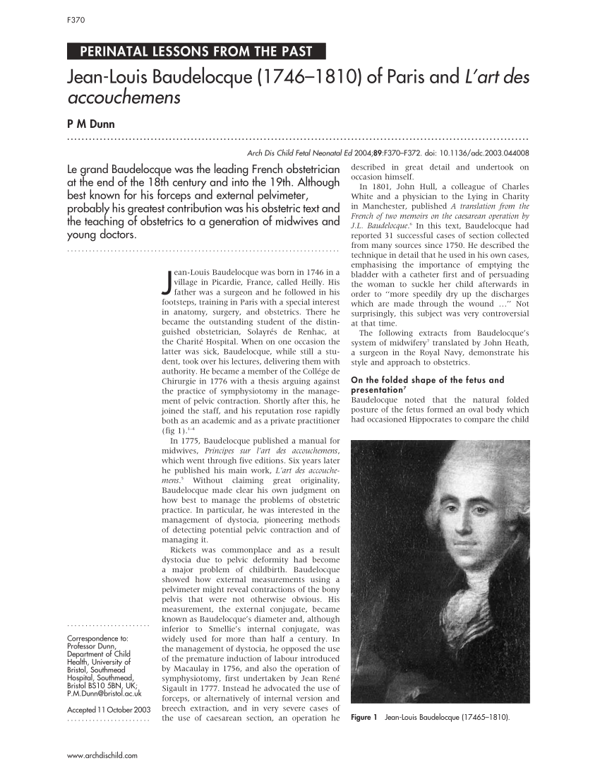 PDF) Jean-Louis Baudelocque (1746-1810) of Paris and L'art des accouchemens