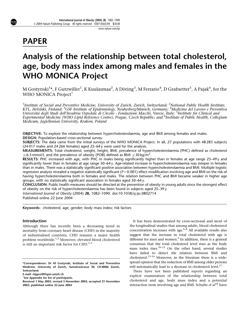 Pdf Analysis Of The Relationship Between Total Cholesterol Age
