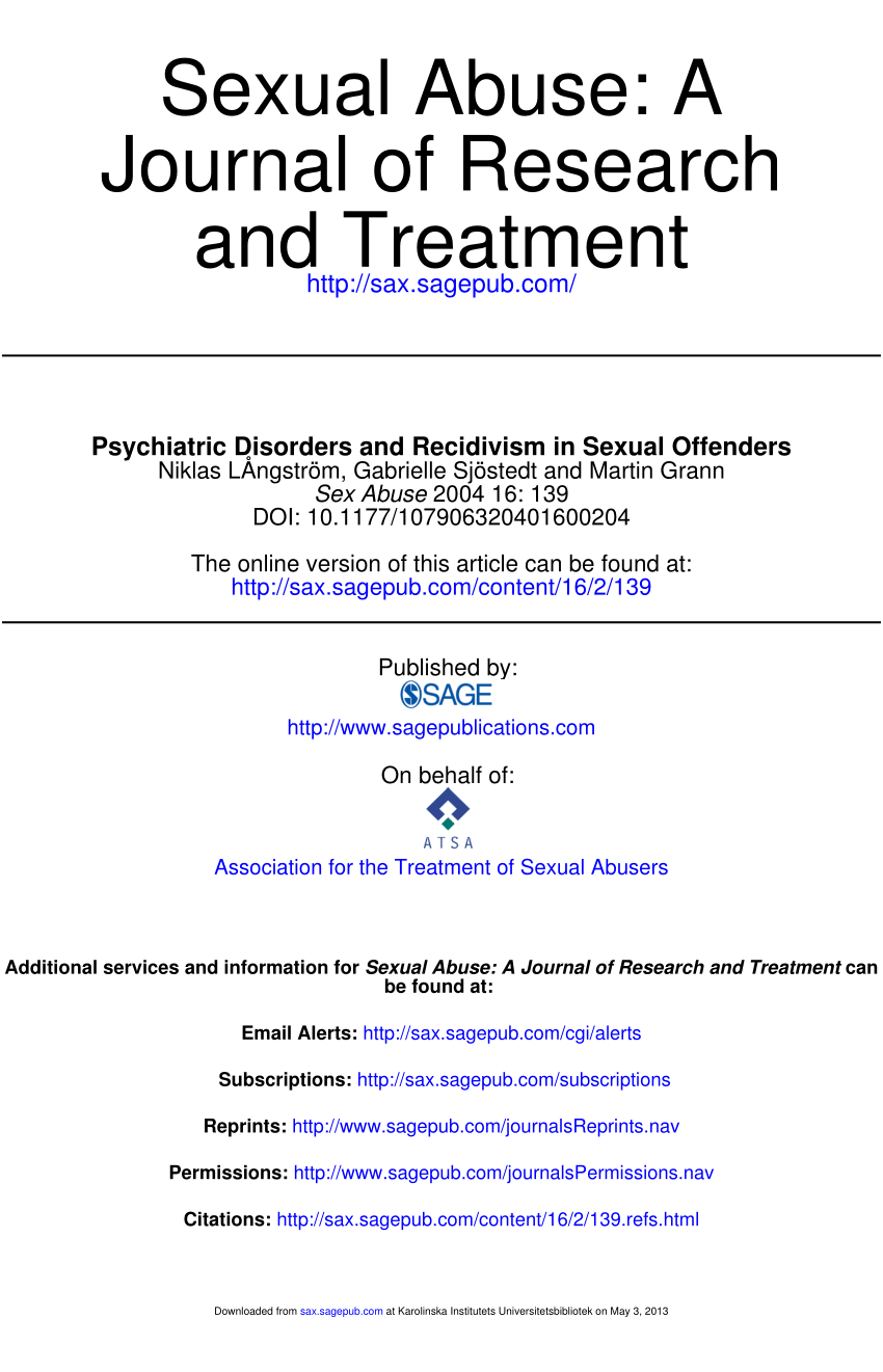 Pdf Psychiatric Disorders And Recidivism In Sexual Offenders