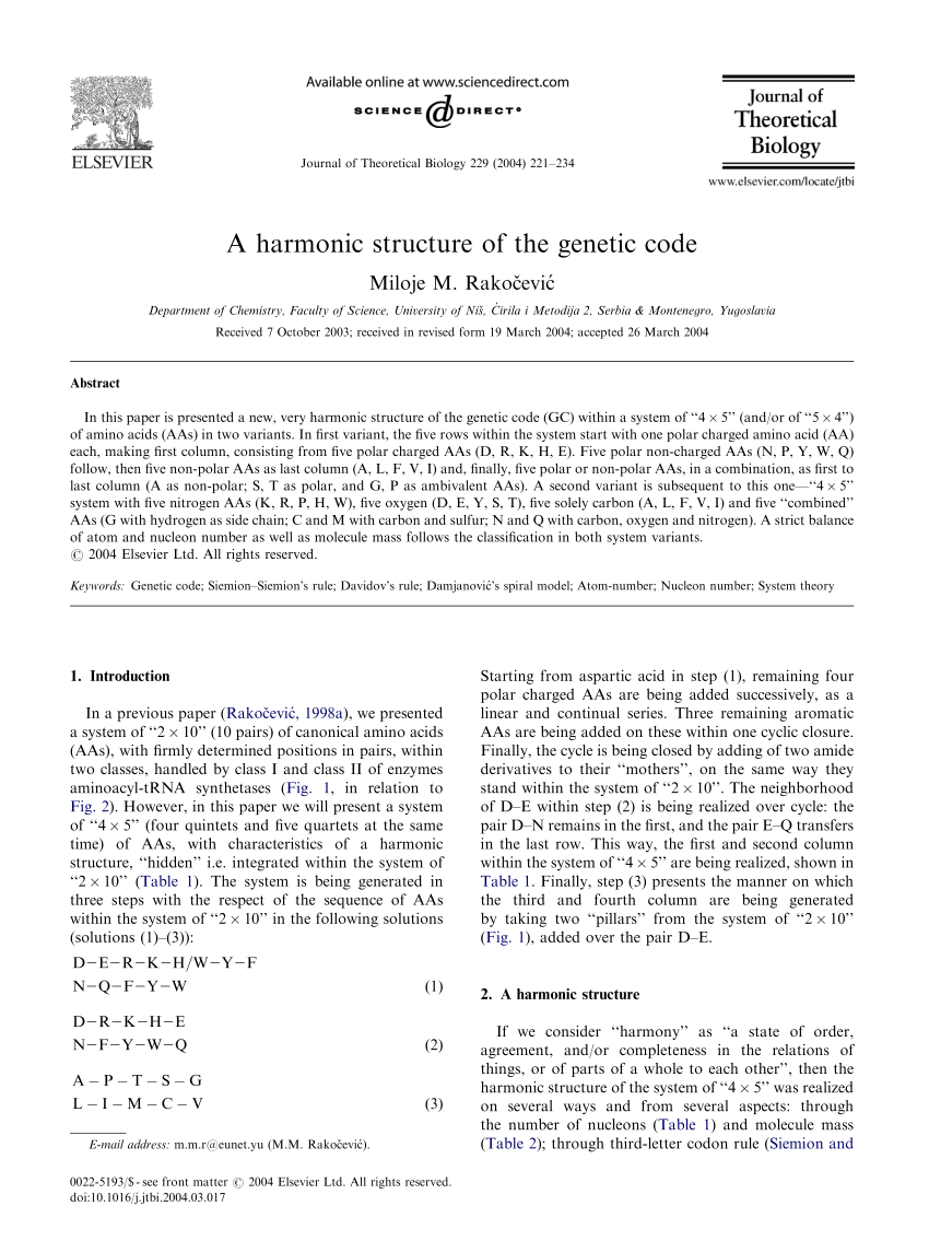 Pdf A Harmonic Structure Of The Genetic Code