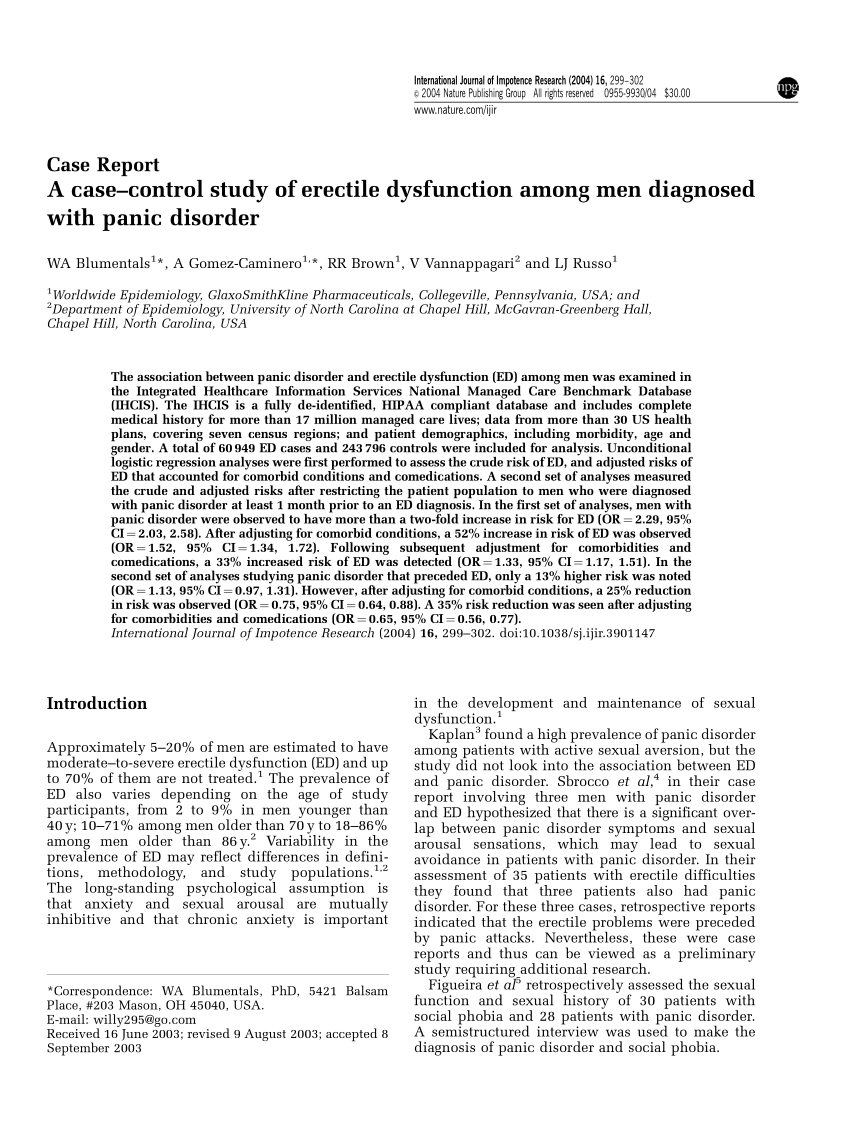 PDF A case control study of erectile dysfunction among men