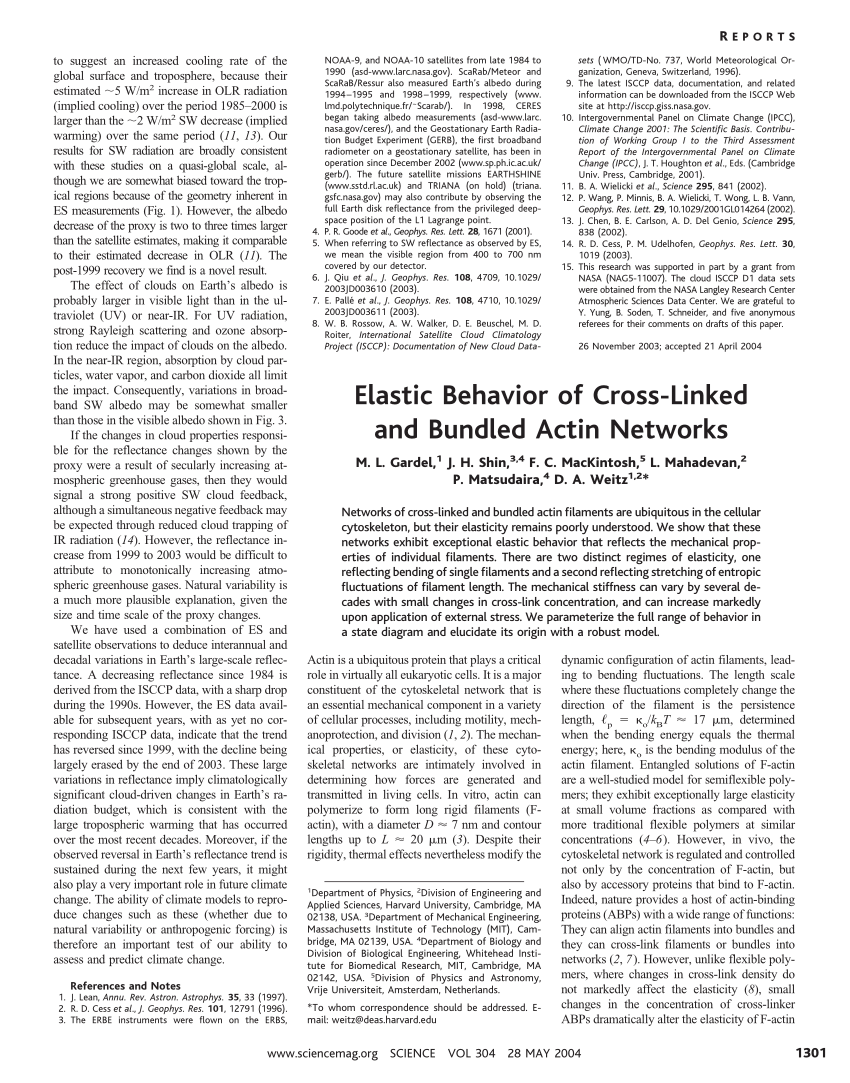 PDF) Elastic Behavior of Cross-Linked and Bundled Actin Networks