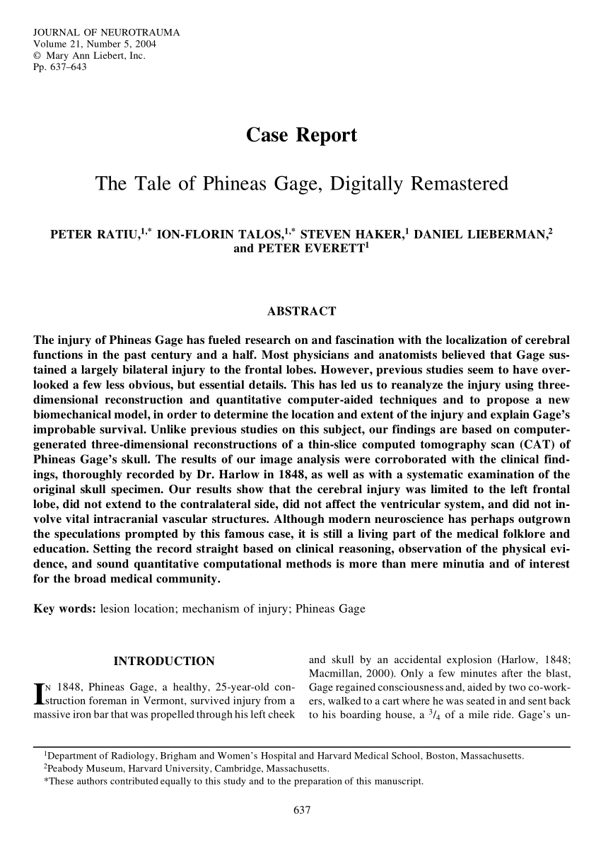 (PDF) The Tale of Phineas Gage, Digitally Remastered