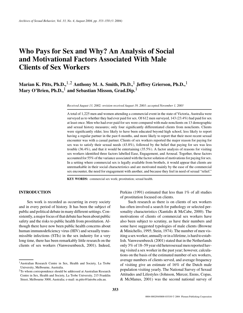 PDF) Who Pays for Sex and Why? An Analysis of Social and Motivational  Factors Associated with Male Clients of Sex Workers