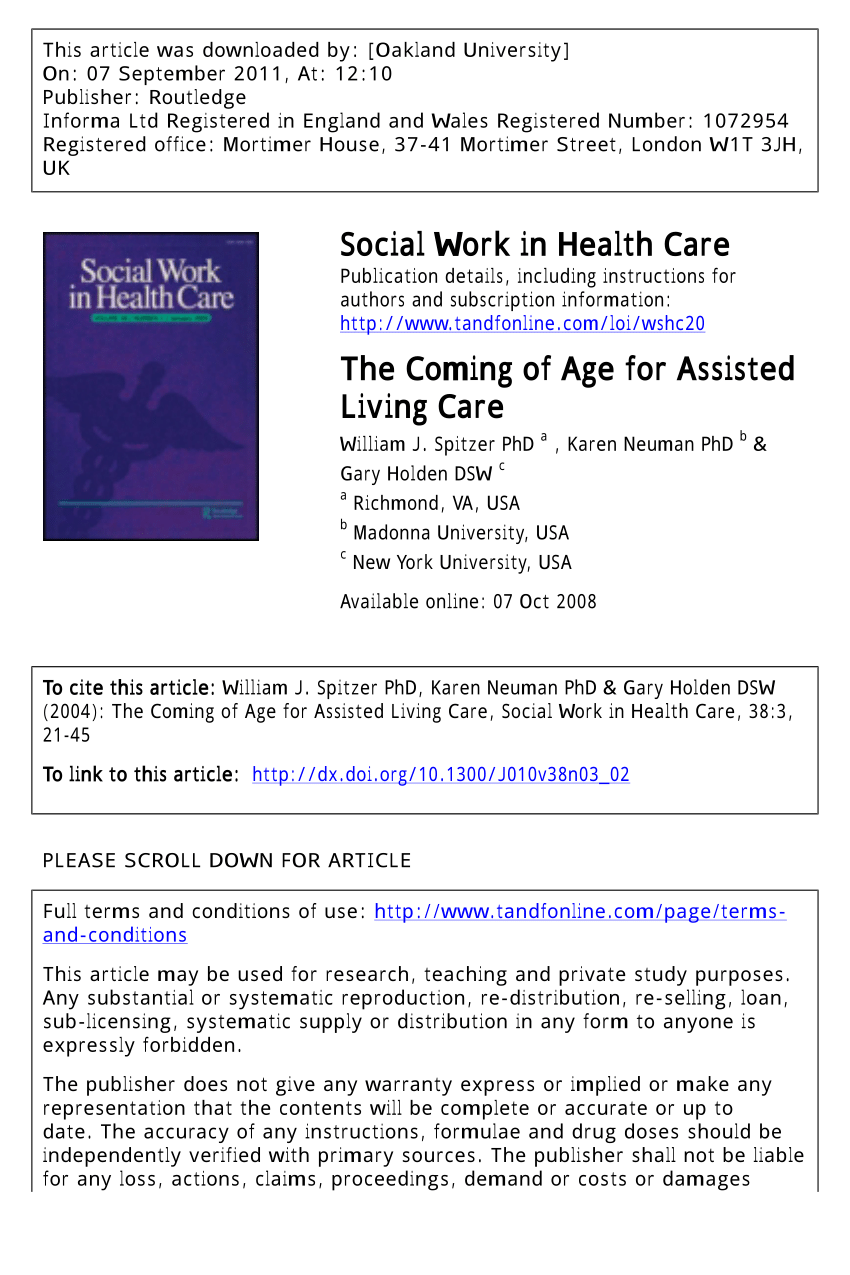 Pdf The Coming Of Age For Assisted Living Care