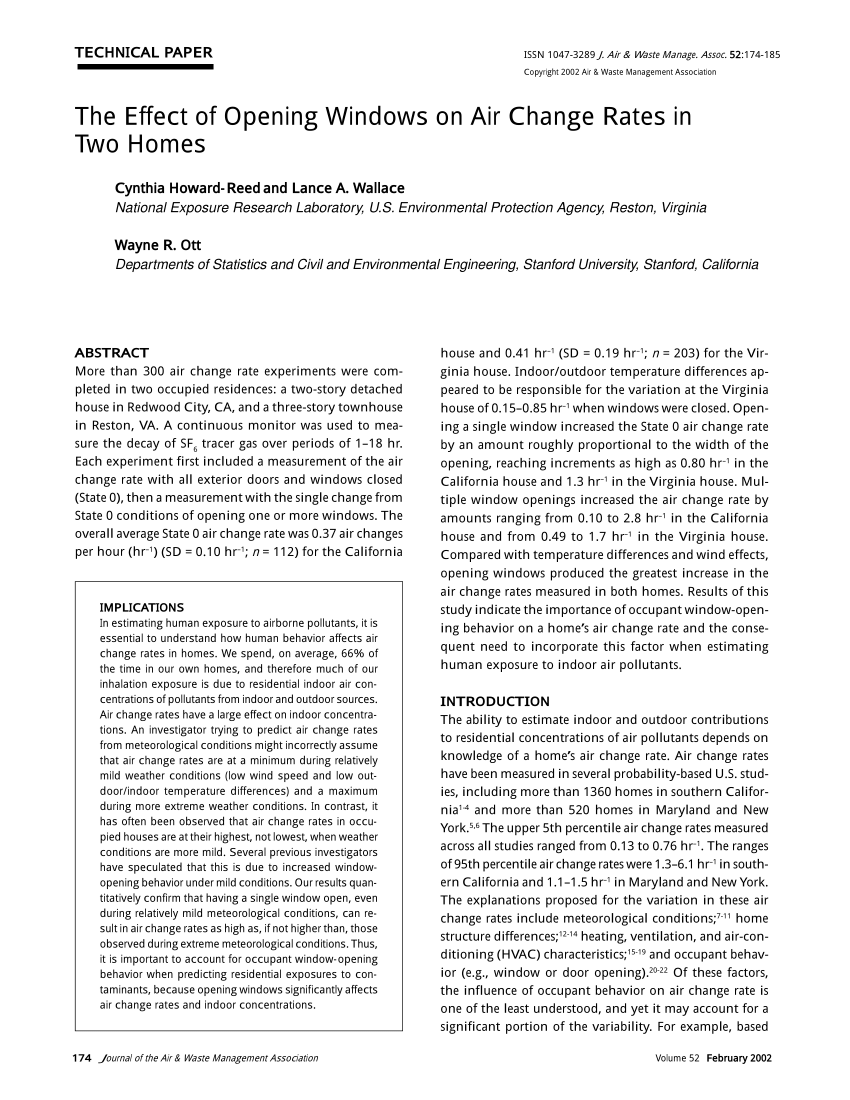 Pdf The Effect Of Opening Windows On Air Change Rates In