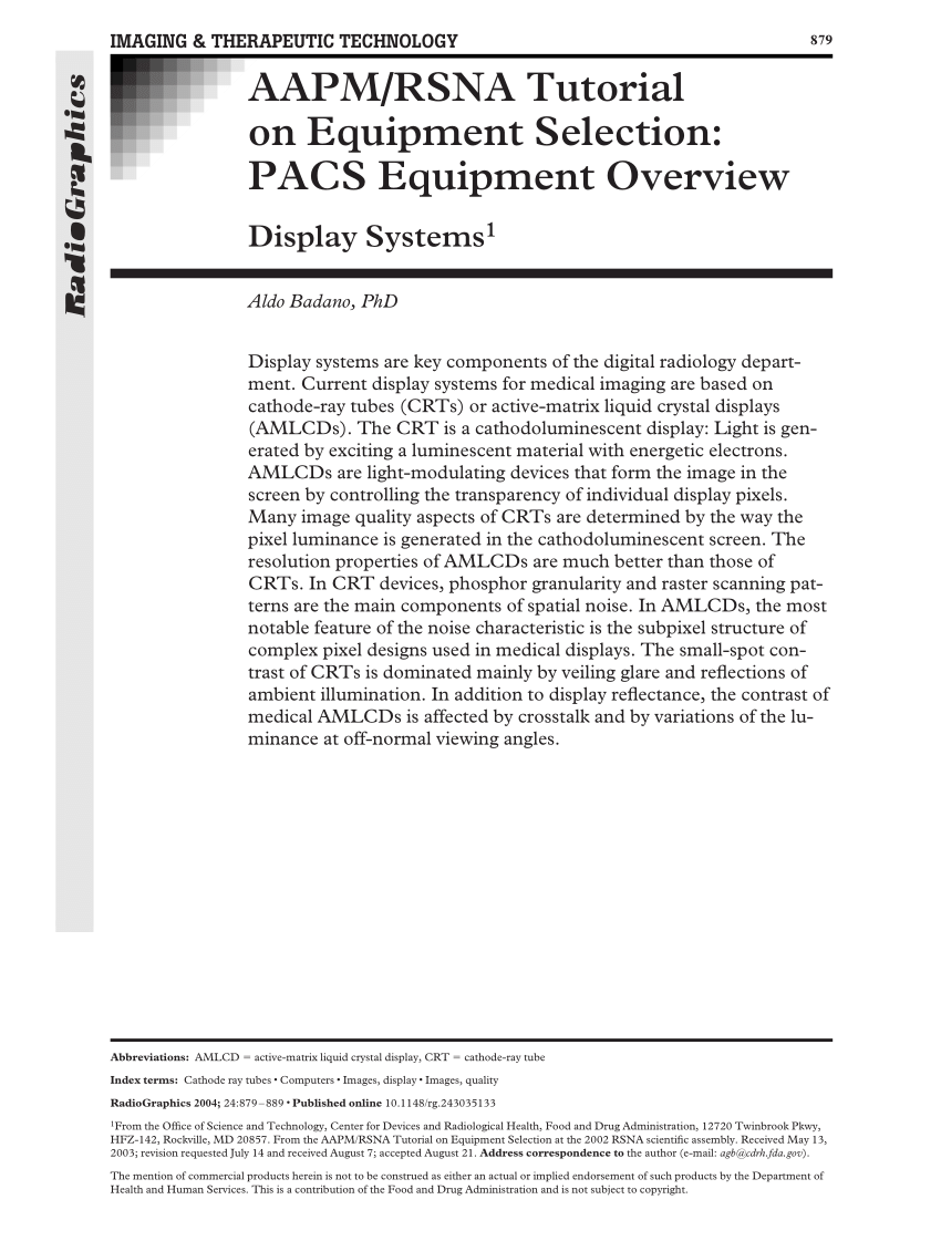 PDF) AAPM/RSNA tutorial on equipment selection: PACS equipment ...