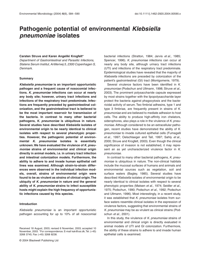 Pdf Pathogenic Potential Of Environmental Klebsiella Pneumoniae Isolates