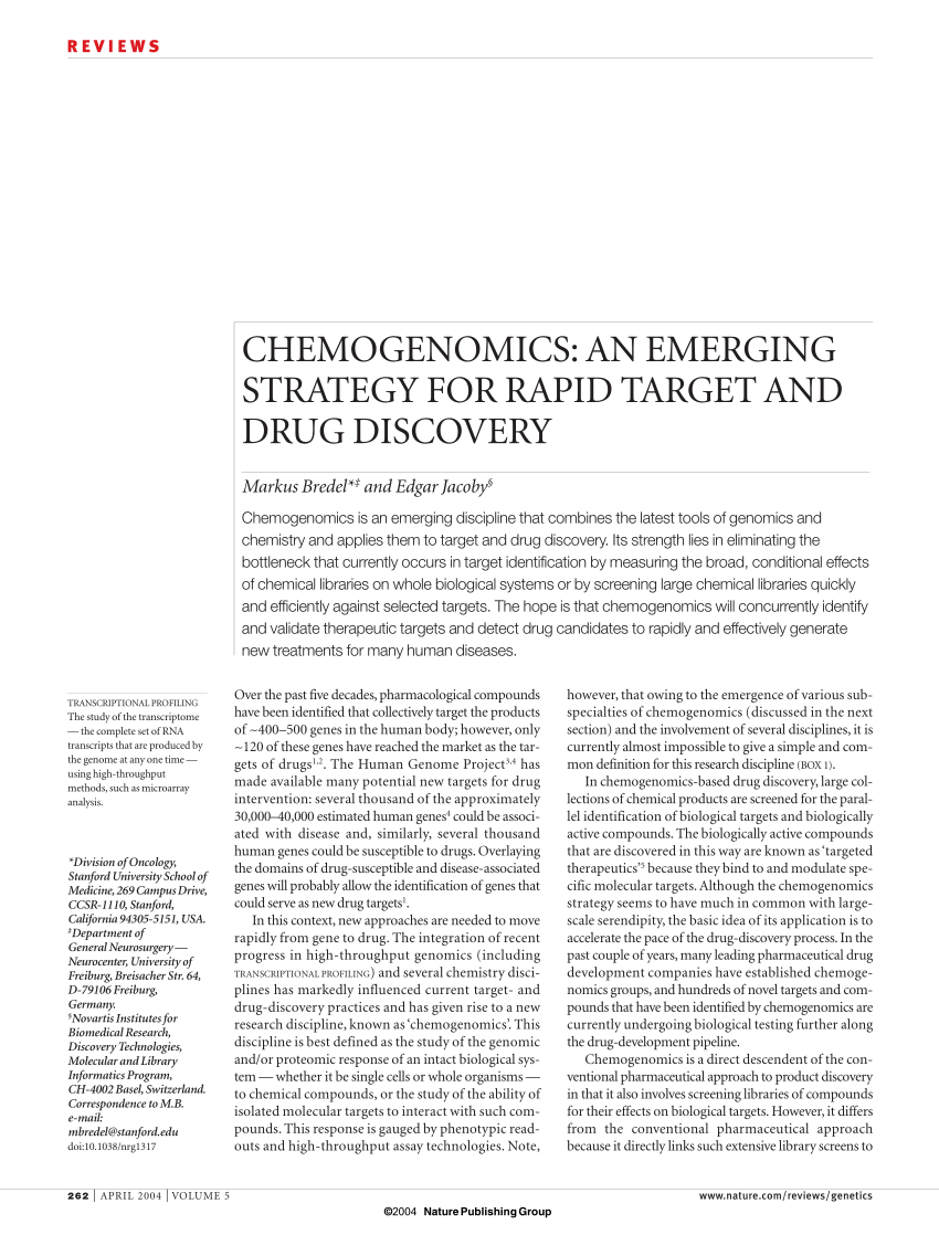 Pdf Bredel M Jacoby E Chemogenomics An Emerging Strategy For Rapid Target And Drug Discovery Nat Rev Genet 5 262 275