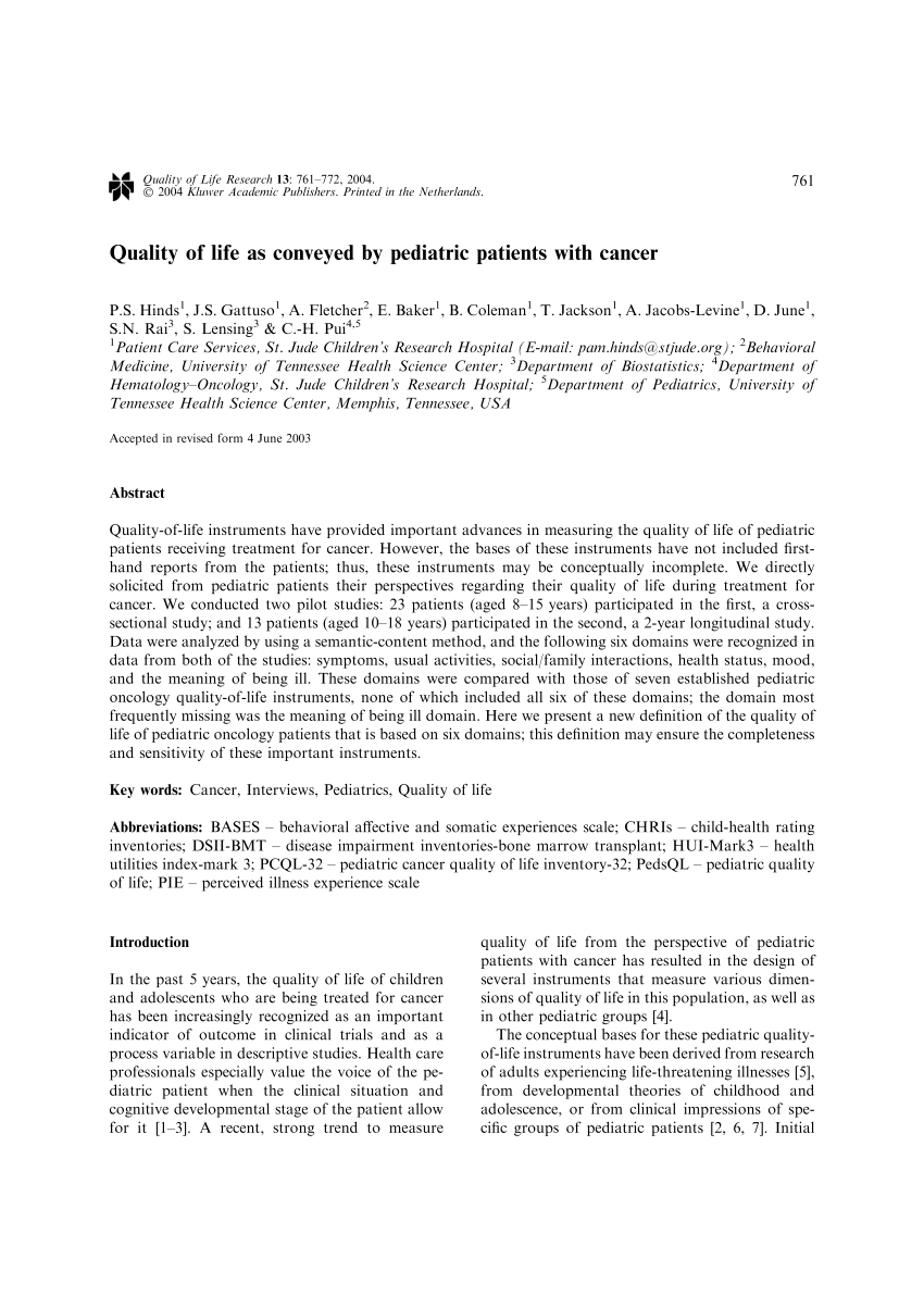 quality of life research papers