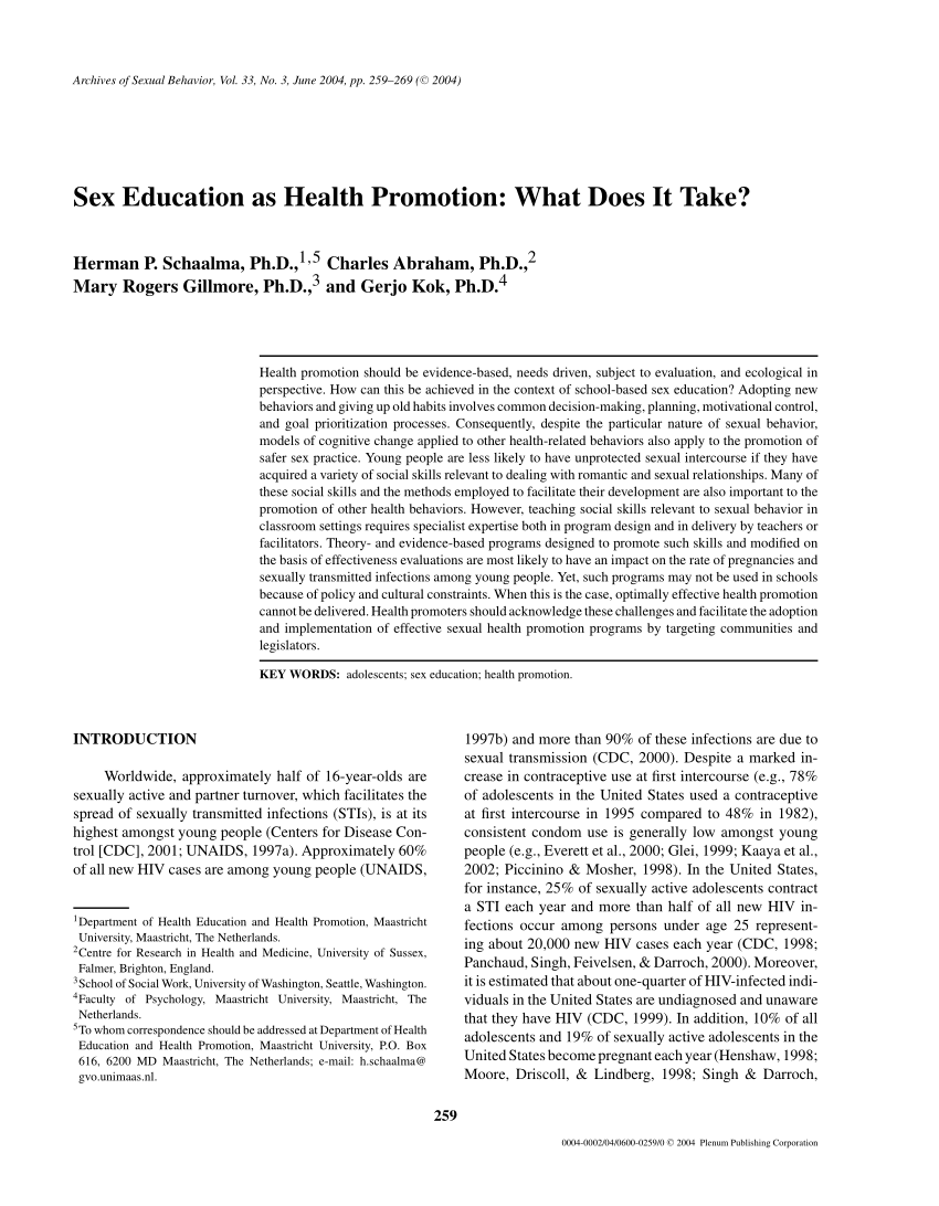 Pdf Sex Education As Health Promotion What Does It Take 
