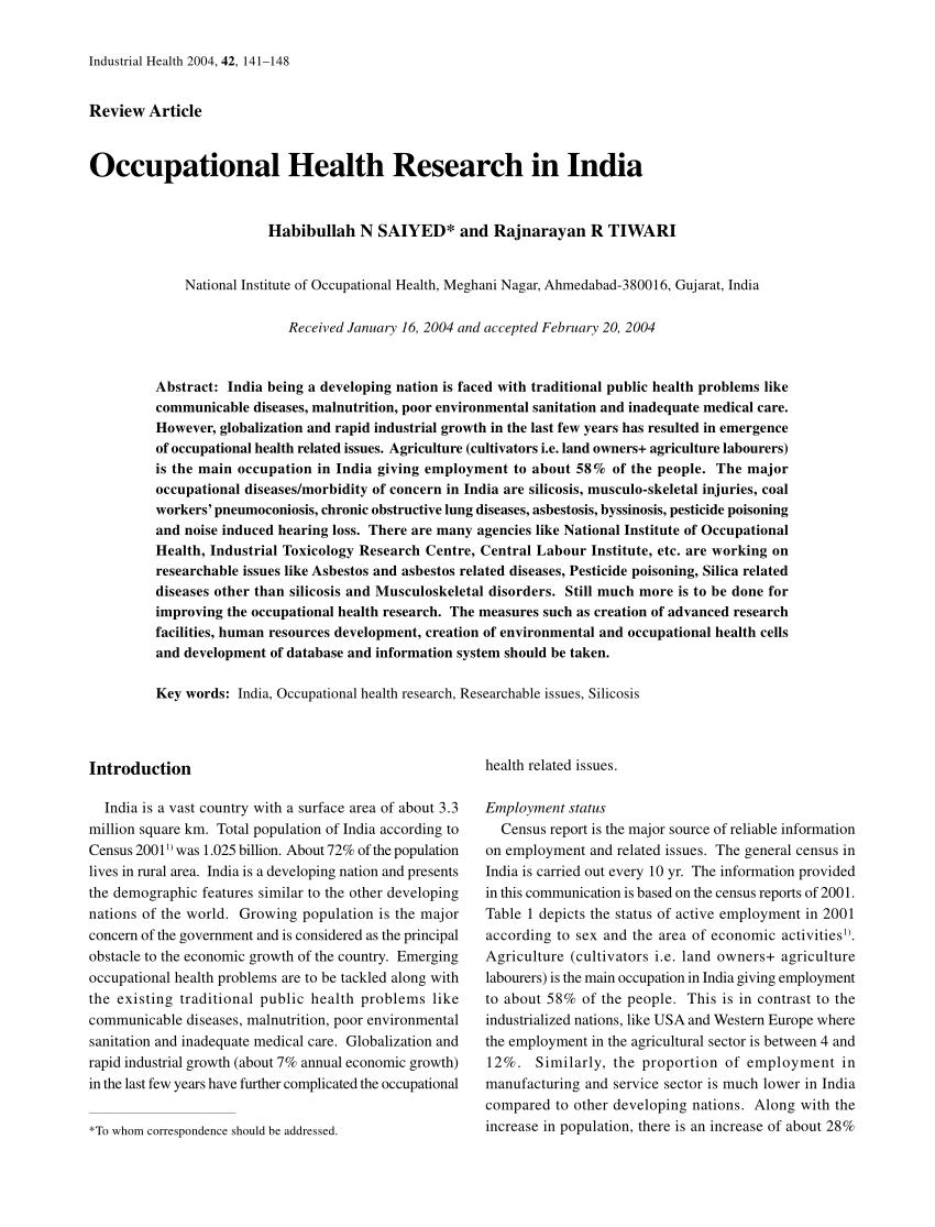 research topics in occupational health