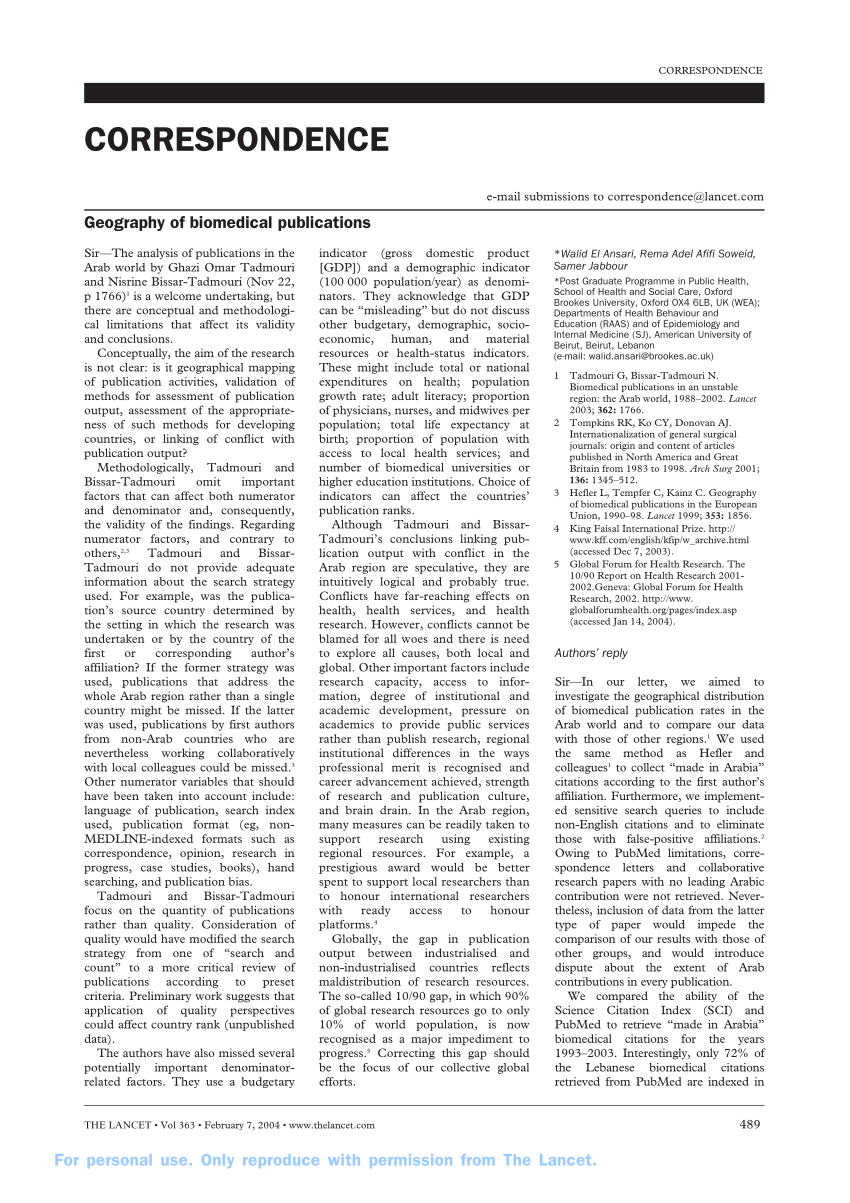 PDF) Geography of biomedical publications