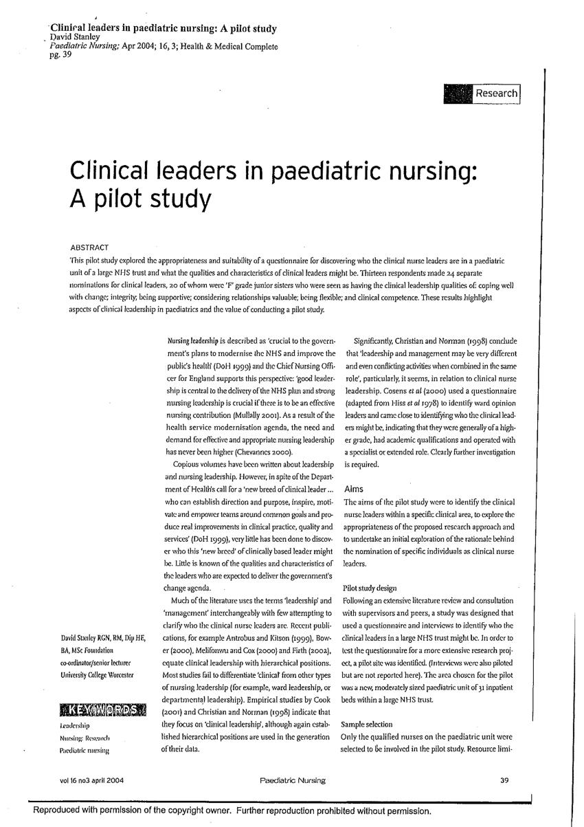 research topics for paediatric nursing