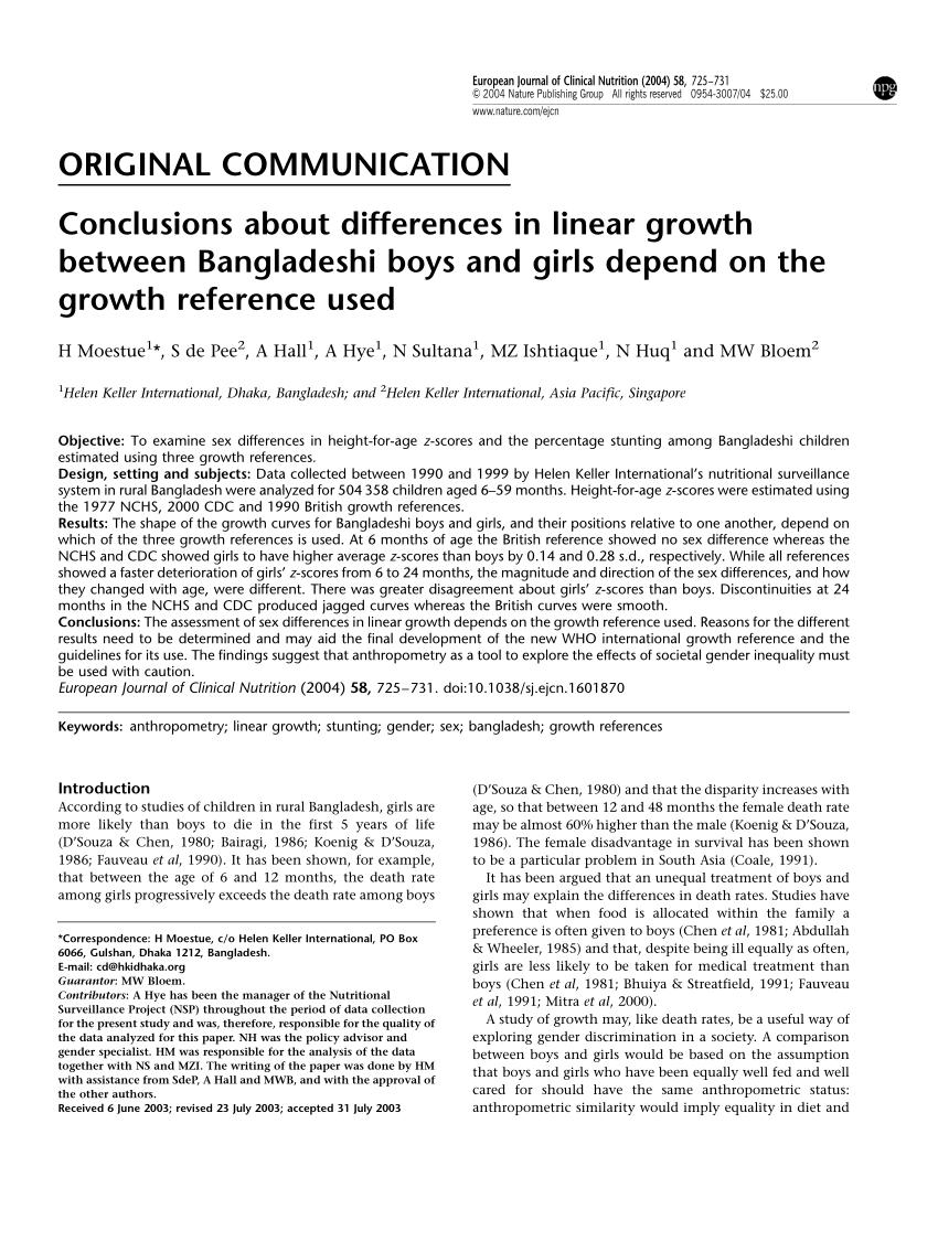 PDF) Conclusions about differences in linear growth between Bangladeshi  boys and girls depend on the growth reference used