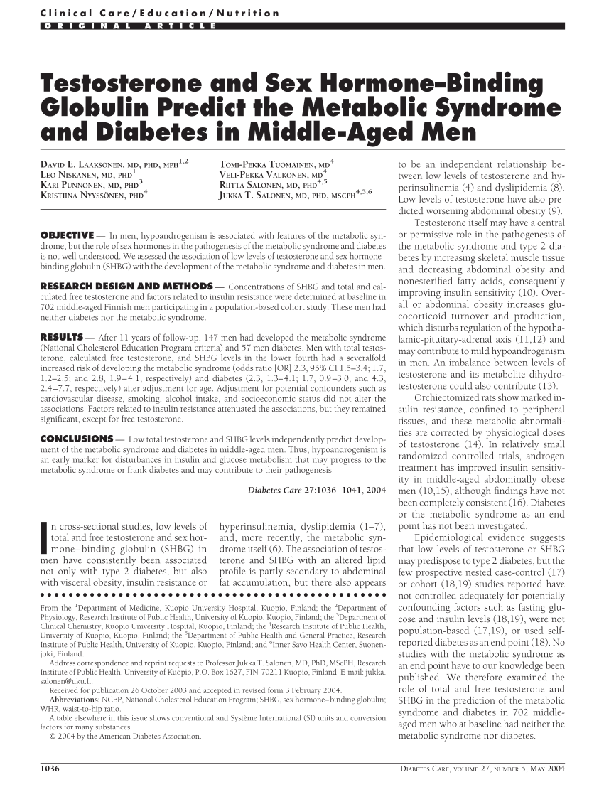 Pdf Testosterone And Sex Hormone Binding Globulin Predict The Metabolic Syndrome And Diabetes 4295