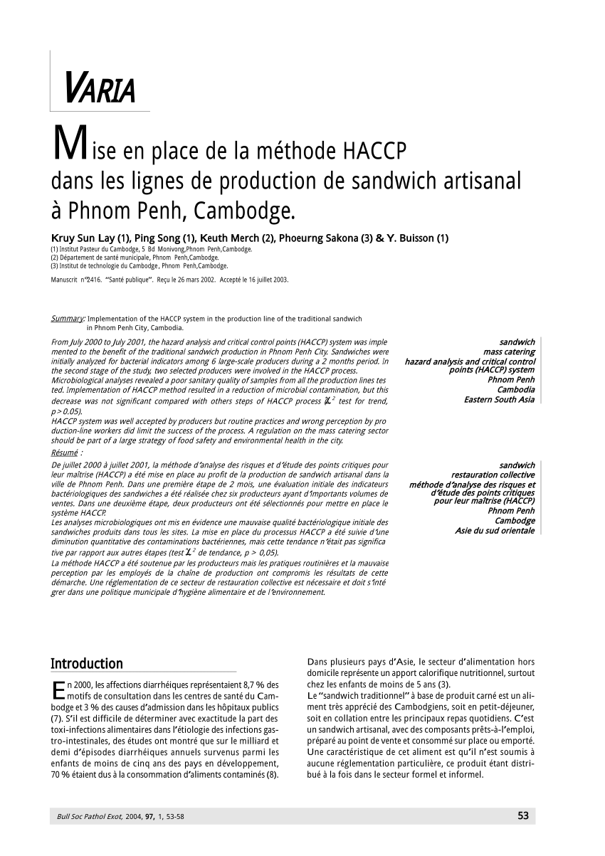 PDF) [Implementation of the HACCP system in the production line of