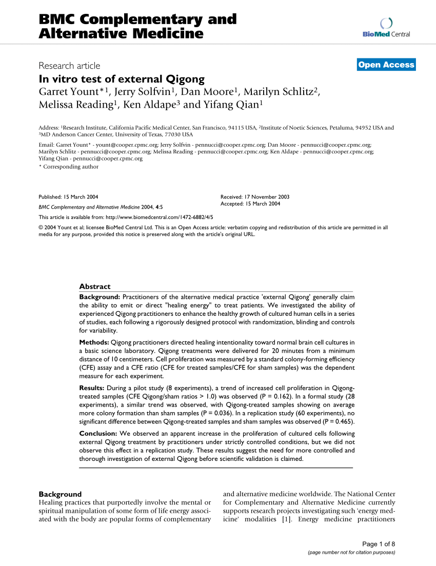 PDF) In vitro test of external Qigong