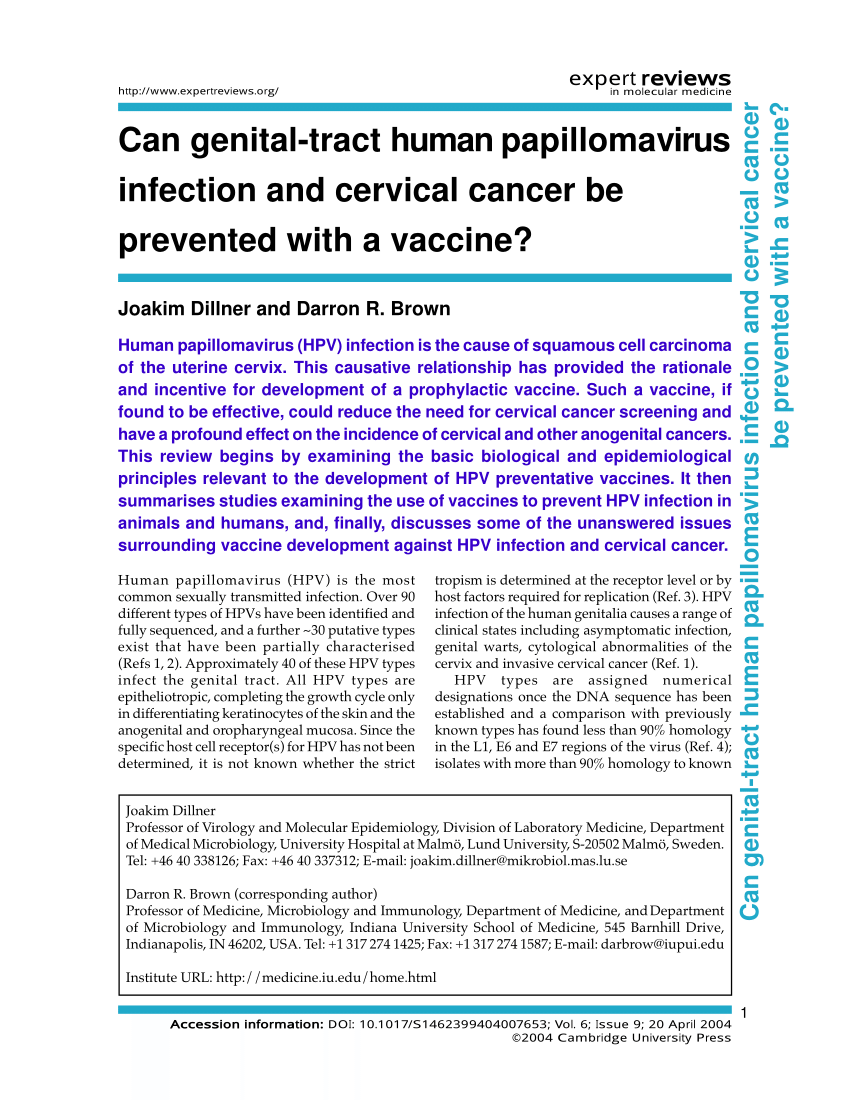 papillomavirus infections and human genital cancer