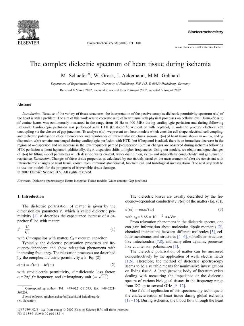 Pdf The Complex Dielectric Spectrum Of Heart Tissue During Ischemia