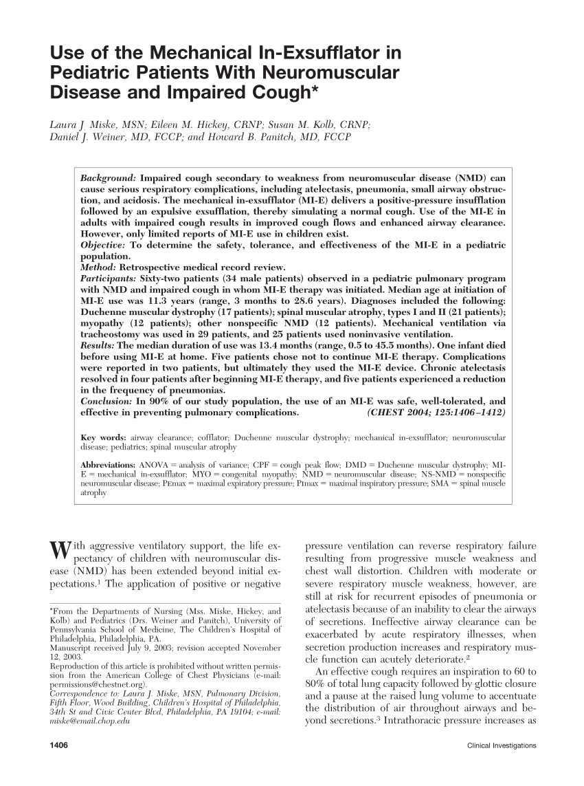 (PDF) Use of the Mechanical In-Exsufflator in Pediatric ...