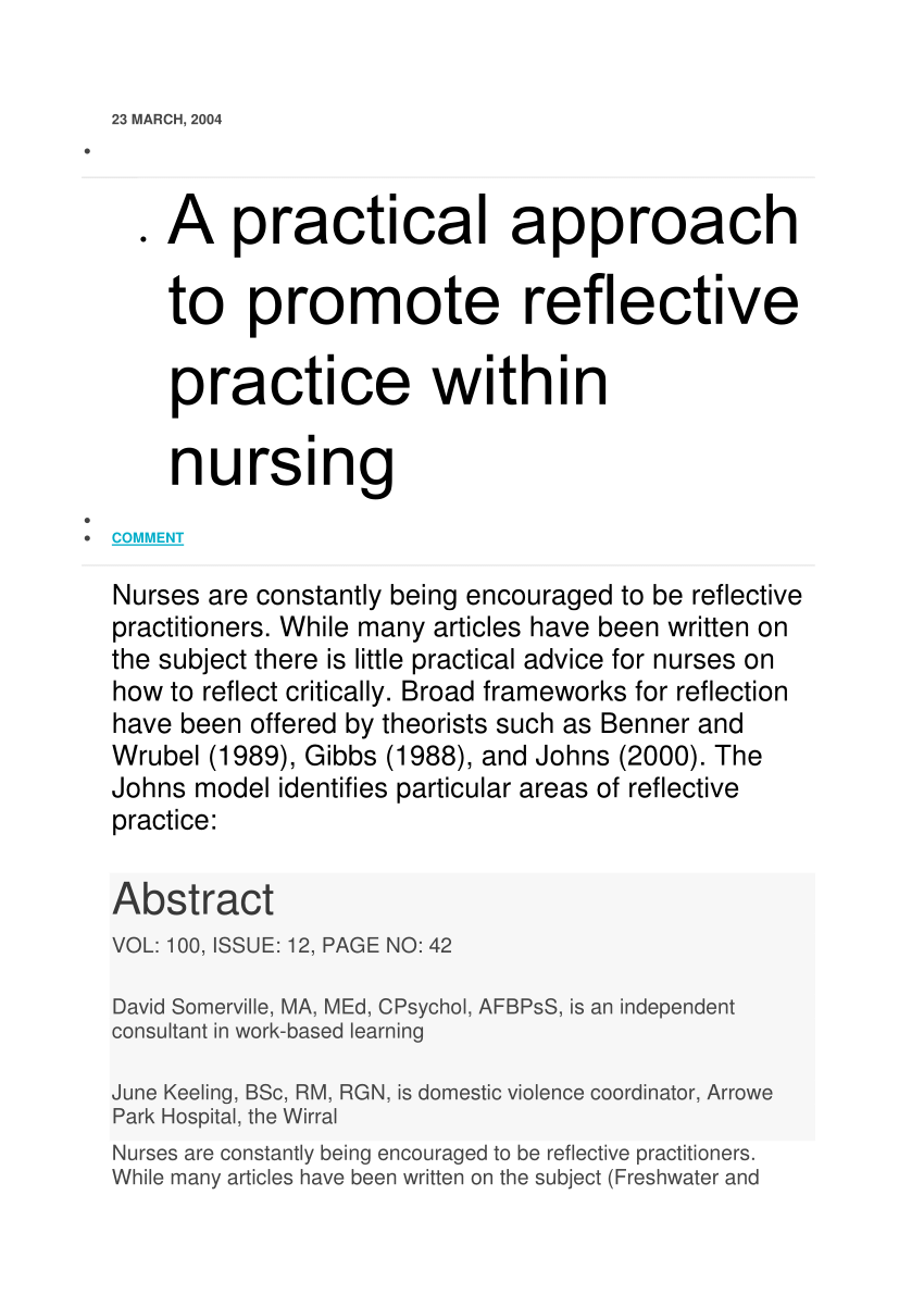 Reflective nursing essay