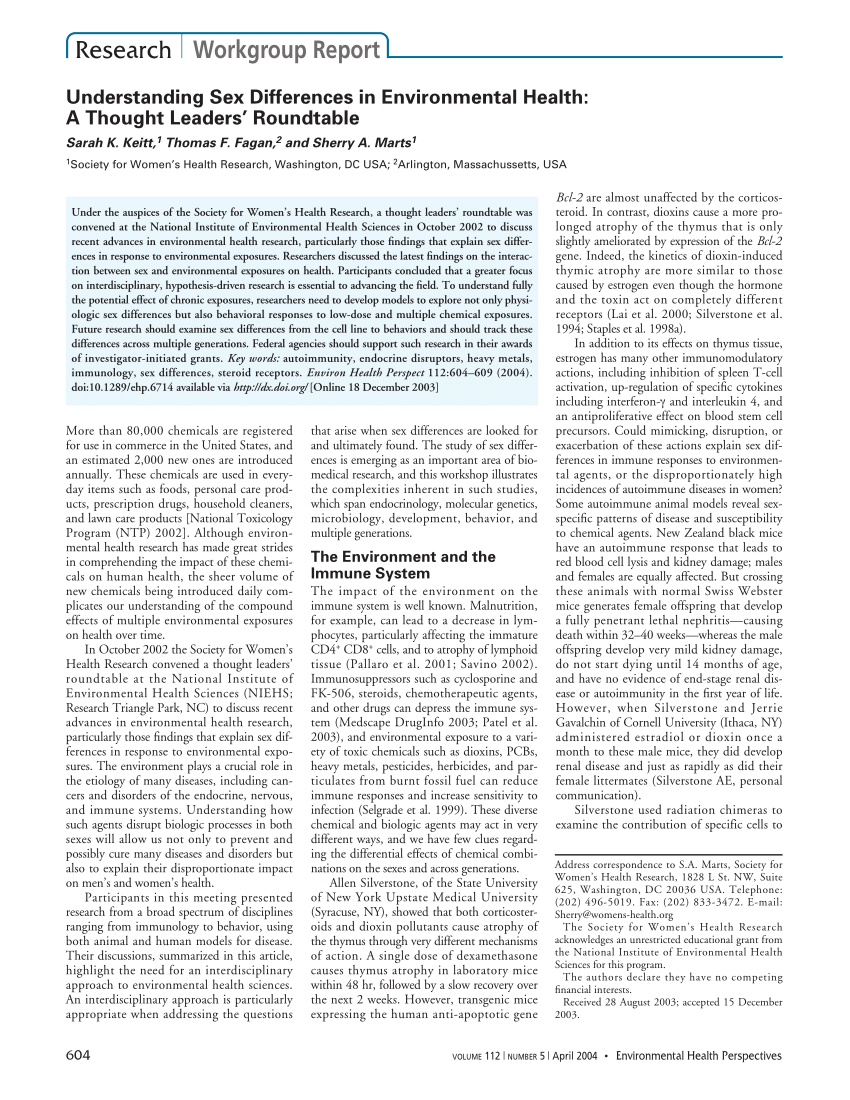 Pdf Understanding Sex Differences In Environmental Health A Thought Leaders Roundtable 9651