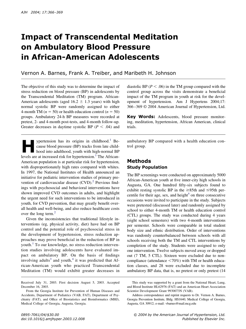 Pdf Impact Of Stress Reduction On Ambulatory Blood Pressure In