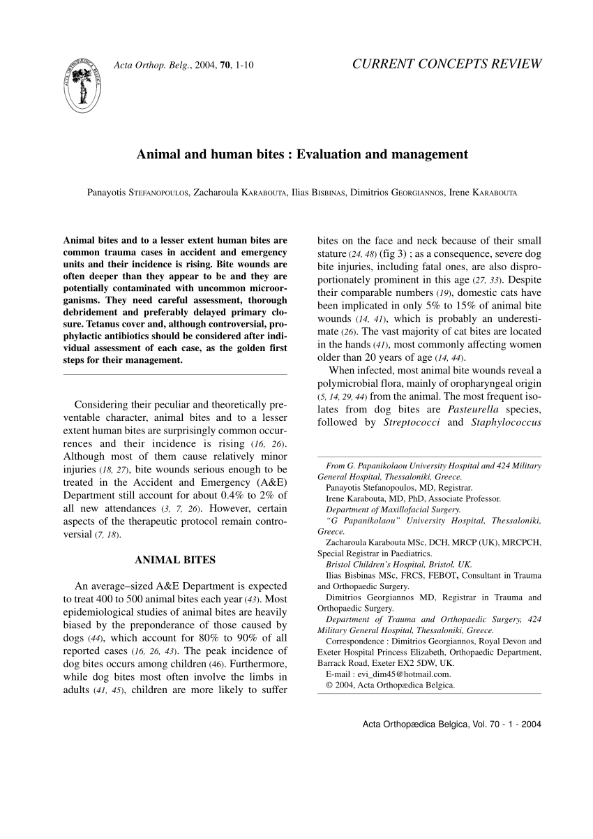 PDF) Animal and human bites: Evaluation and management