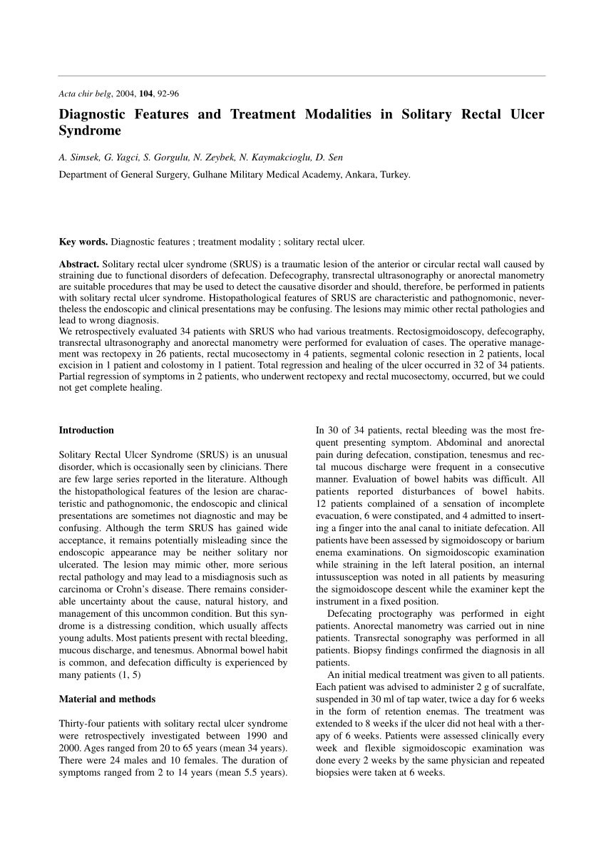 Pdf Diagnostic Features And Treatment Modalities M Solitary Rectal Ulcer Syndrome 