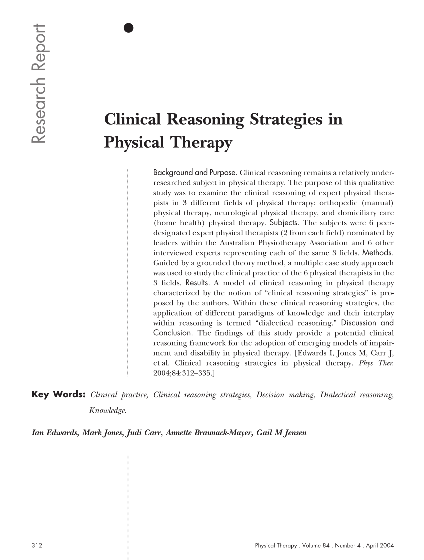 PDF) Clinical Reasoning Strategies in Physical Therapy