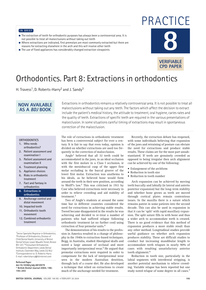 PDF) Orthodontics Part 8: Extractions in orthodontics