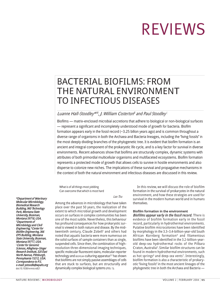 Bacterial Biofilms: From the Natural Environment Infectious Diseases
