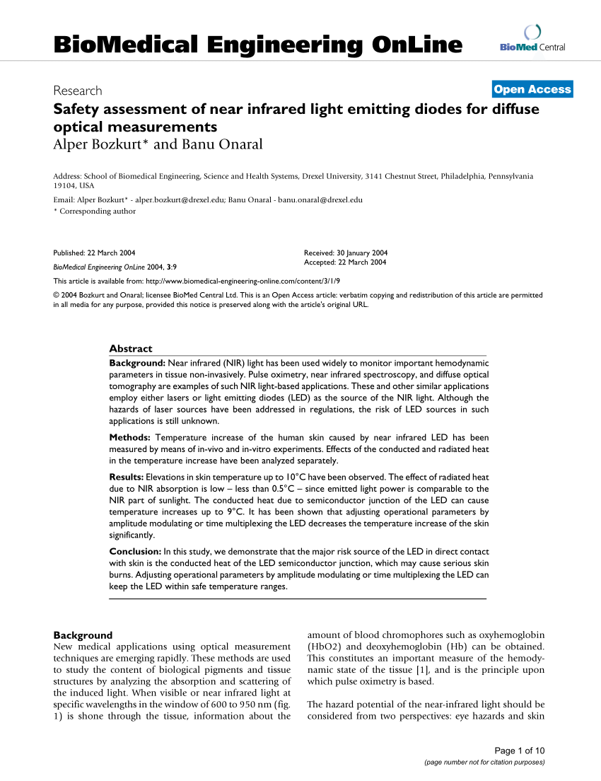 PDF Safety assessment of near infrared light emitting diodes for