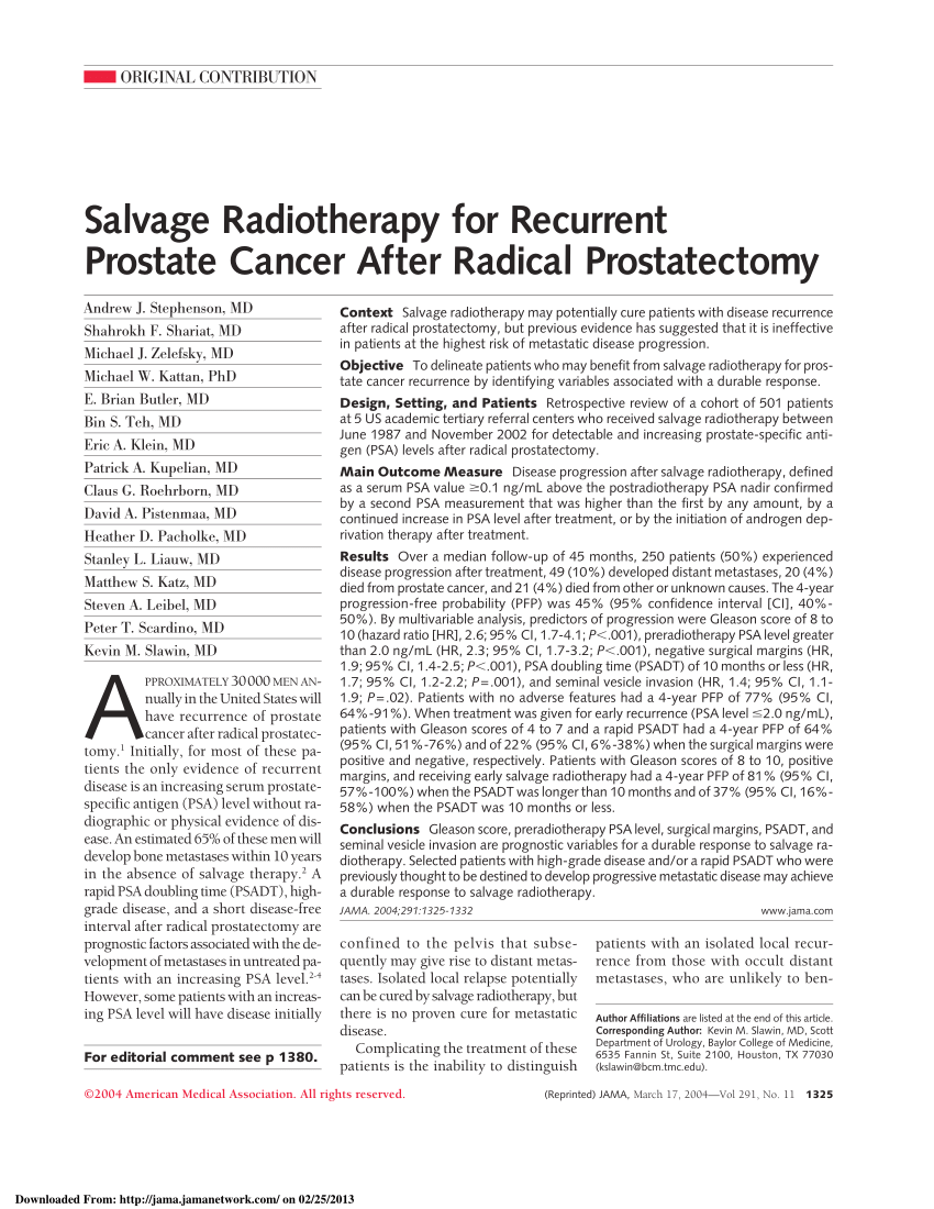 Pdf Salvage Radiotherapy For Recurrent Prostate Cancer After Radical Prostatectomy 6787